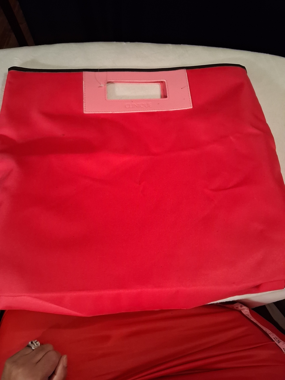 Clinique Red Tote with Pink Cutout Handle